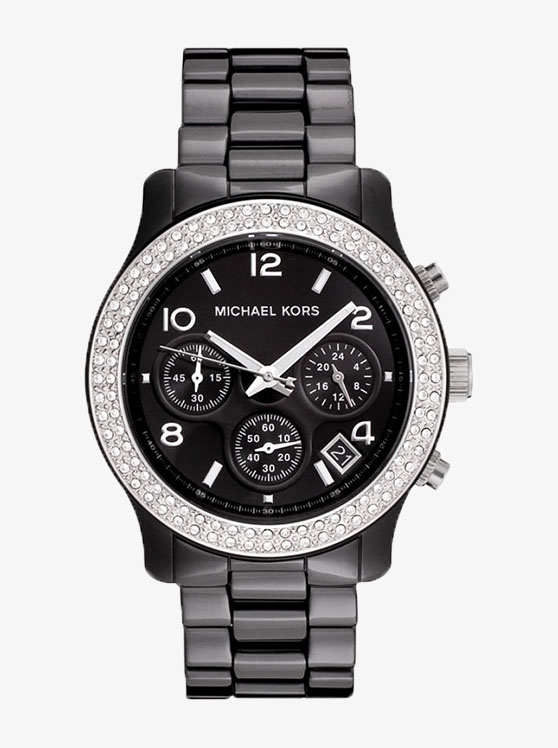 Каталог Ceramic Runway Black-Silver-Tone Watch от магазина Michael Kors
