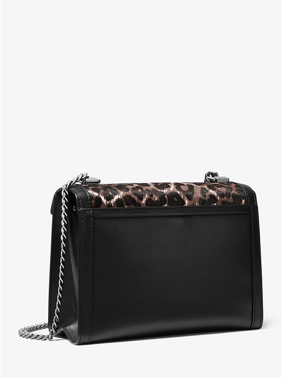 Каталог Whitney большая кожанная сумка с откидным верхом и леопардовой ворсовой вставкой от магазина Michael Kors