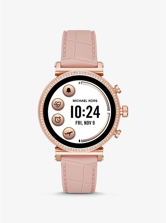 Каталог Sofie Heart Rate Rose Gold-Tone and Embossed Silicone Smartwatch от магазина Michael Kors