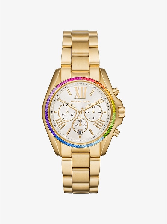 Каталог Oversized Bradshaw Rainbow Pavé Gold-Tone Watch от магазина Michael Kors