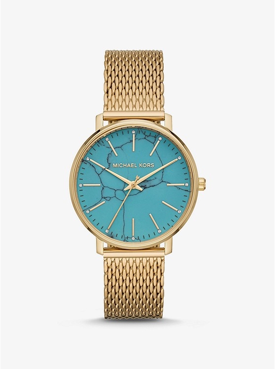 Каталог Pyper Gold-Tone Mesh and Turquoise Watch от магазина Michael Kors