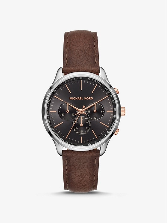 Каталог Sutter Leather and Silver-Tone Watch от магазина Michael Kors