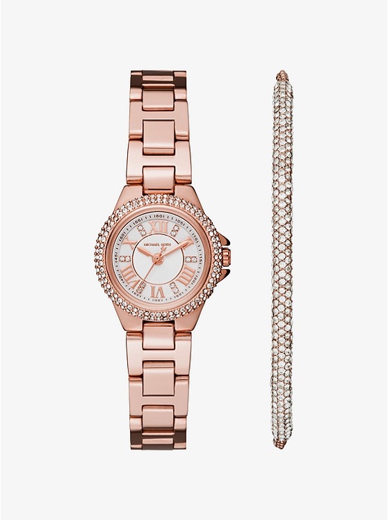Каталог Camille Rose Gold-Tone Watch and Pavé Slider Bracelet Set от магазина Michael Kors