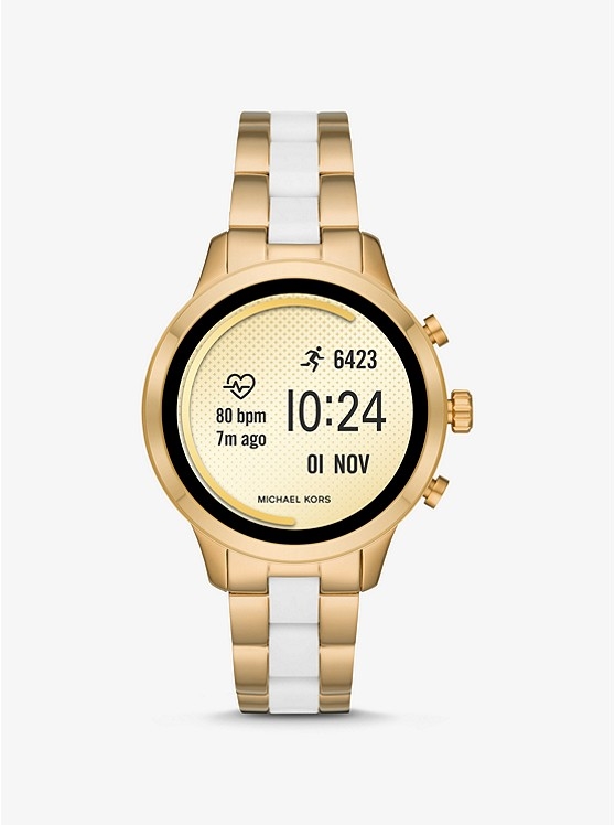 Каталог Runway Heart Rate Gold-Tone and Silicone Smartwatch от магазина Michael Kors