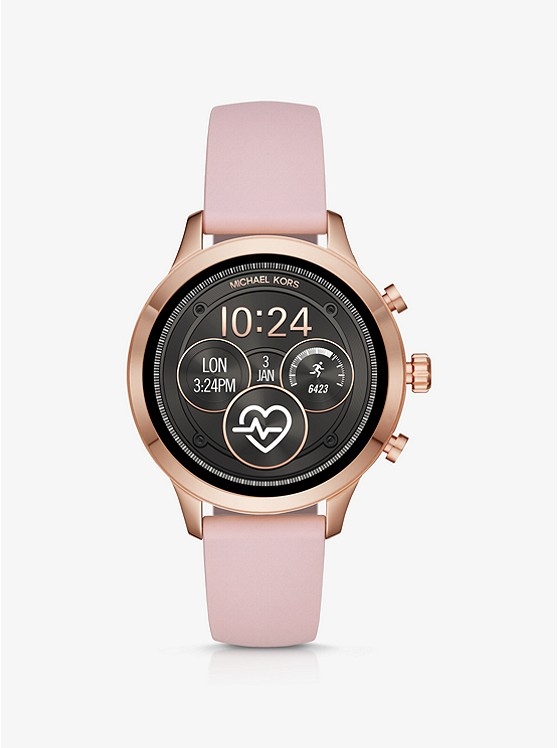 Каталог Runway Heart Rate Rose Gold-Tone and Silicone Smartwatch от магазина Michael Kors