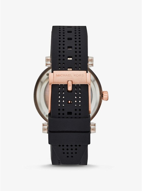 Каталог Oversized Greer Rose Gold-Tone and Perforated Silicone Watch от магазина Michael Kors